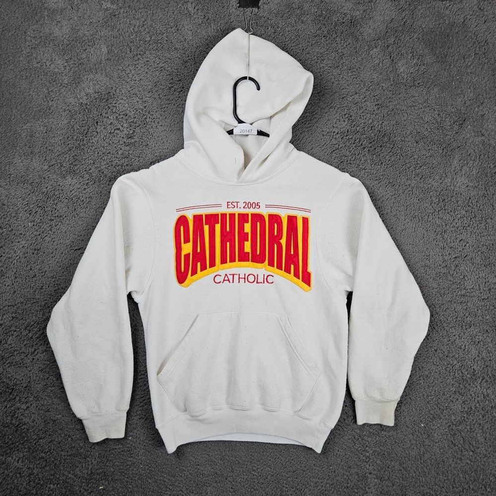 Dons Red Label Cathedral Catholic Hoodie White XS Embroidered Pullover USA Made